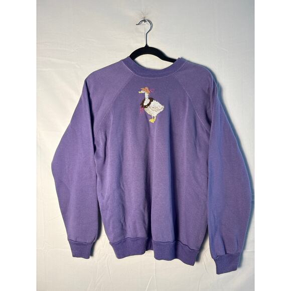 Vintage Tultex Ultra Fleece Crew neck Pullover Sweatshirt w/ Duck Cross Stitch L - Picture 1 of 3